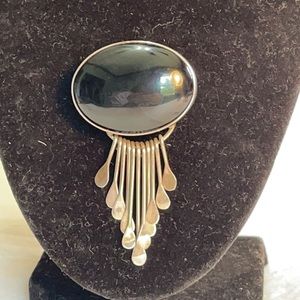 VTG Mexico Sterling onyx  modernist brooch/pendant